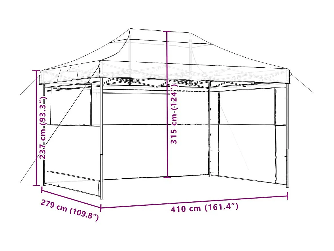 Tienda de fiesta plegable Pop-Up 3 paredes laterales burdeos
