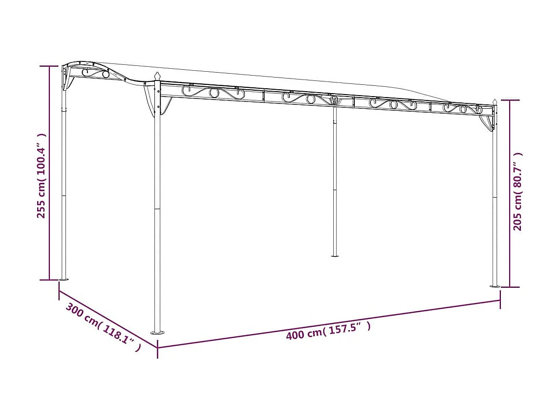 Auvent taupe 4x3 m 180 g/m² tissu et acier