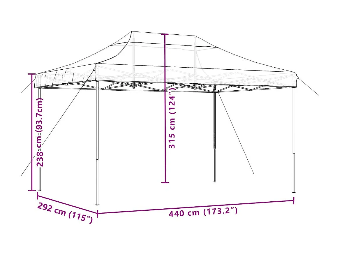 Tente de réception pliable escamotable orange 440x292x315 cm