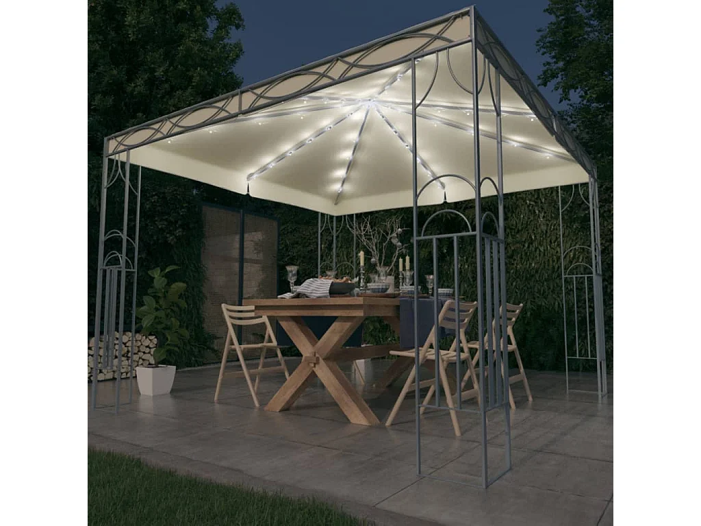 Gazebo con Stringa di Luci LED 300x300 cm Crema