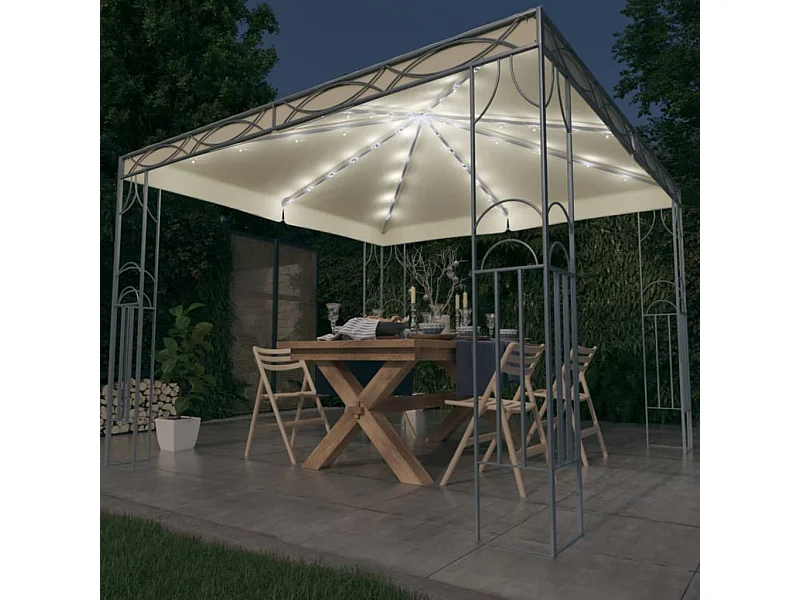 Gazebo con Stringa di Luci LED 300x300 cm Crema