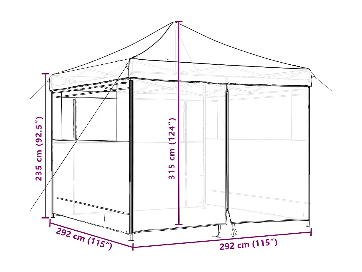Tienda de fiesta plegable Pop-Up 4 paredes laterales terracota