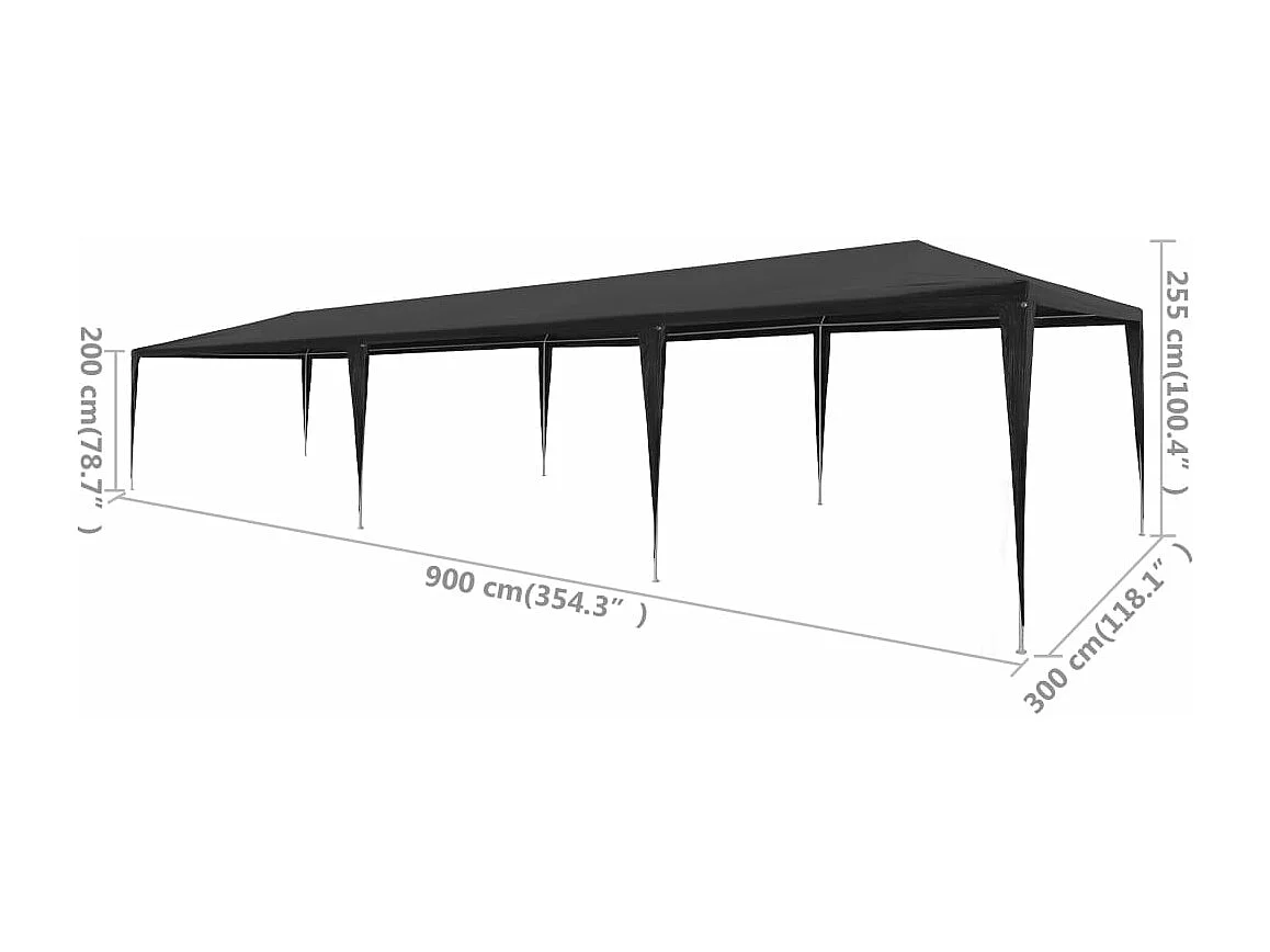 Carpa para fiestas PE gris antracita 3x9 m