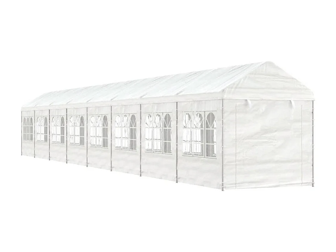 Cenador con techo polietileno blanco 17,84x2,28x2,69 m