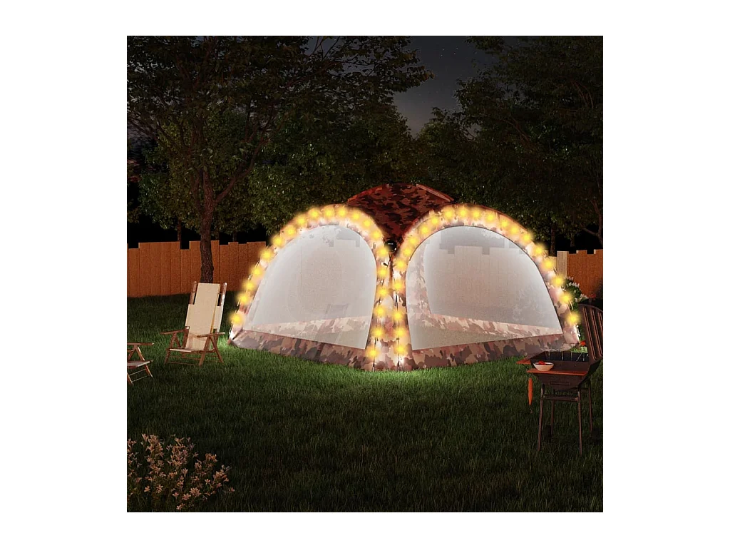 Tente de réception avec LED et 4 parois 3,6x3,6x2,3m Camouflage