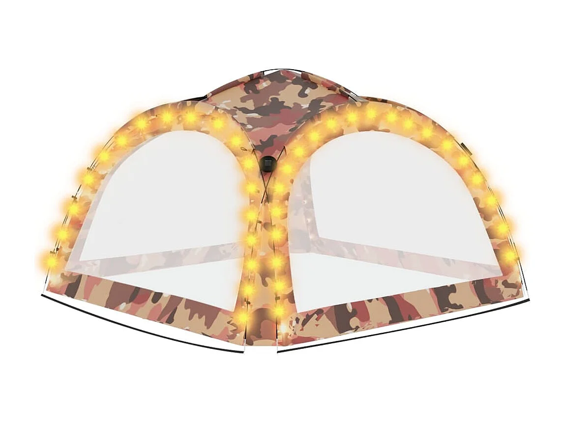 Partytent met LED en 4 zijwanden 3,6x3,6x2,3 m camouflage