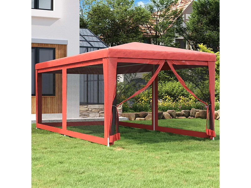 Carpa para fiestas con 6 paredes de malla HDPE rojo 3x6 m