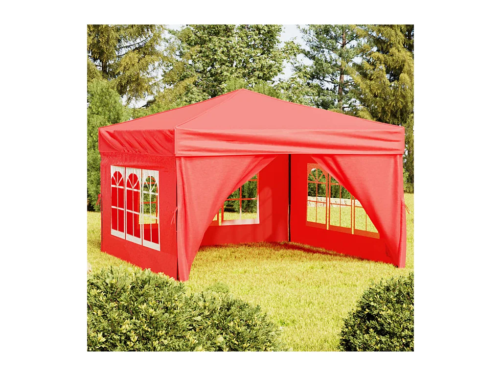 Tente de réception pliable avec parois Rouge 3x3 m