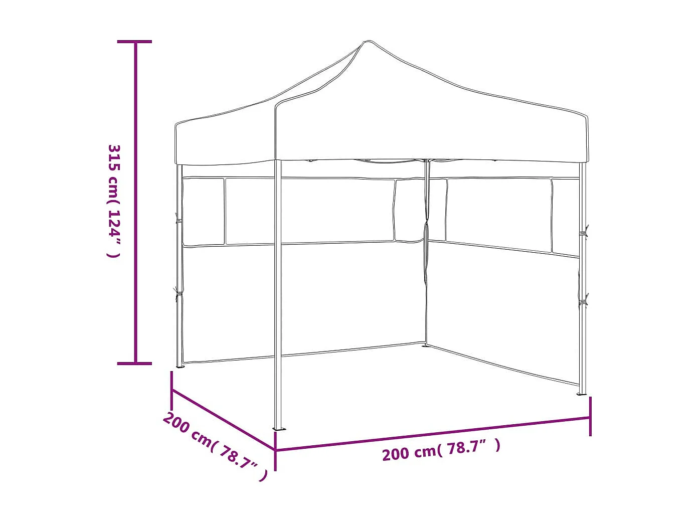 Carpa plegable profesional con 2 paredes acero blanco 2x2 m