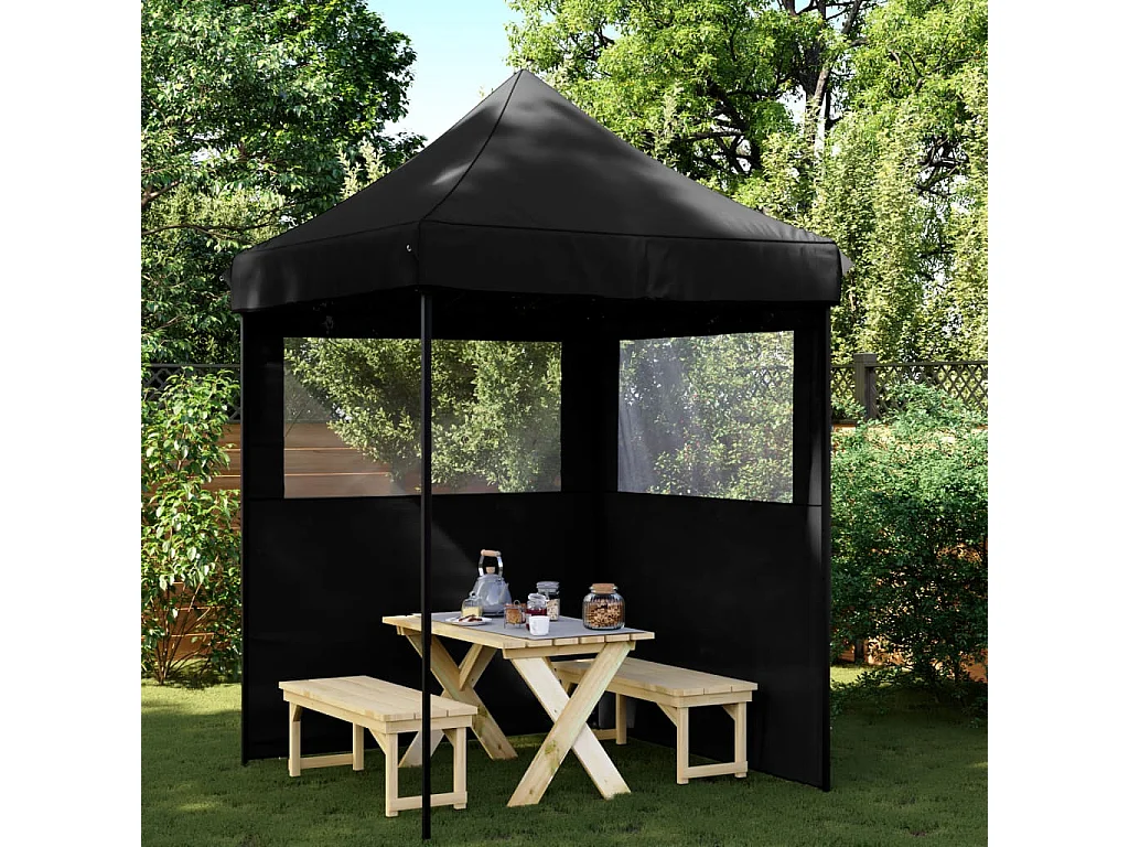 Tendone per Feste Pieghevole Pop-Up con 2 Pareti Nero