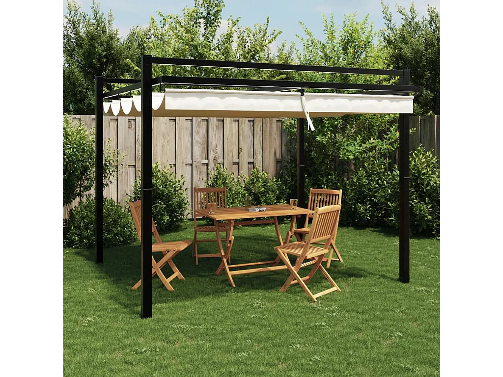 Tonnelle de jardin avec toit rétractable crème 3x3 m aluminium
