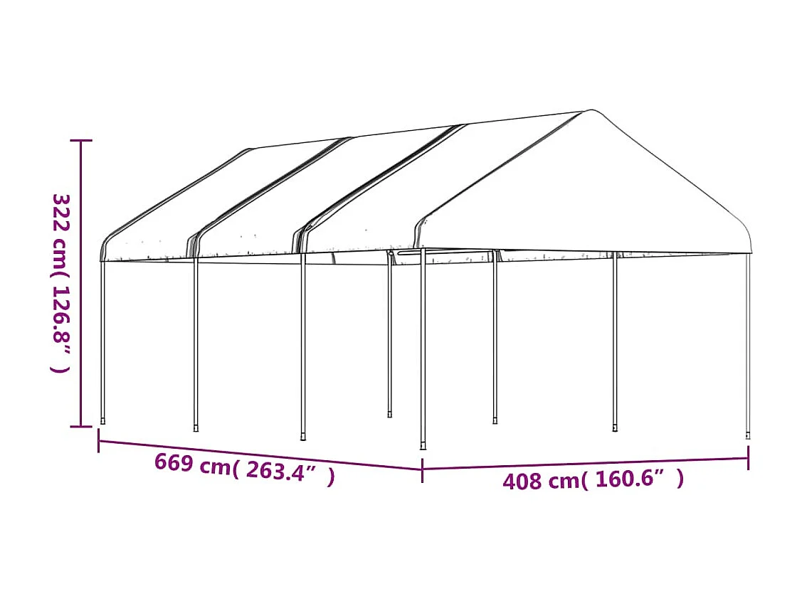 Gazebo con Tetto Bianco 6,69x4,08x3,22 m in Polietilene