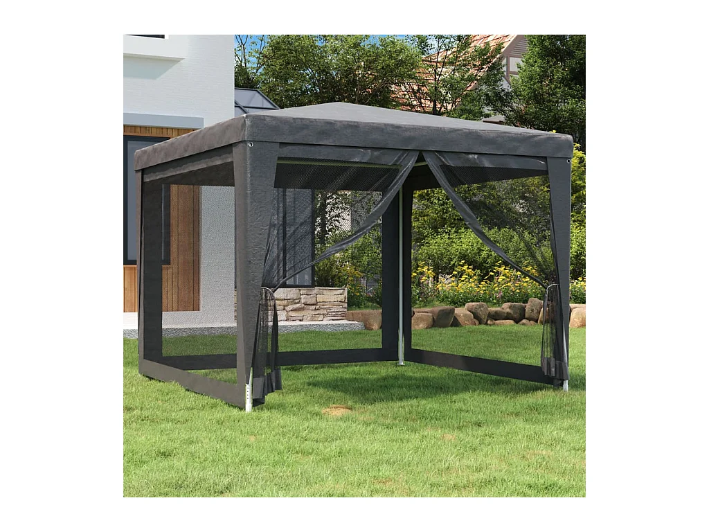 Partyzelt mit 4 Mesh-Seitenwänden Anthrazit 3x3 m HDPE