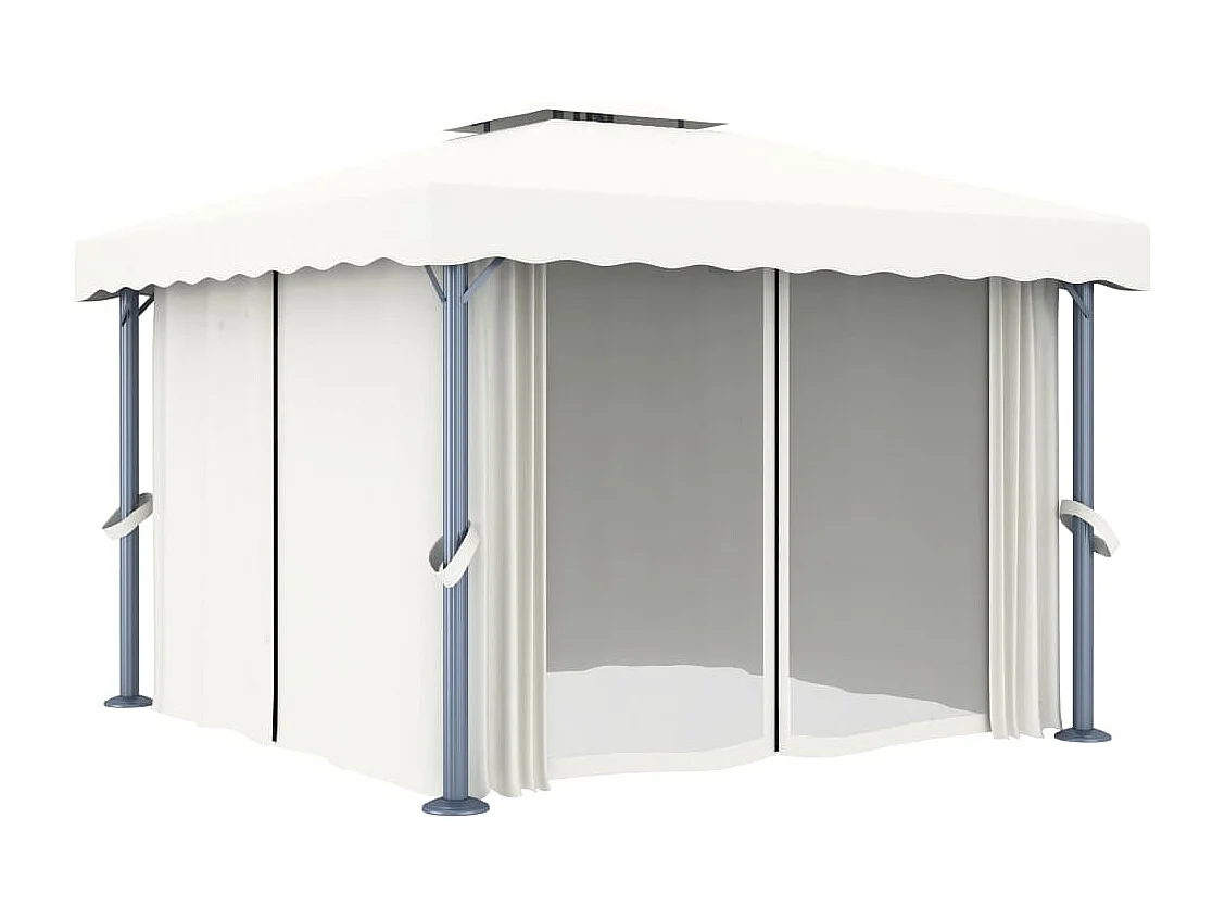 Tonnelle avec rideau 3x3 m Blanc crème Aluminium