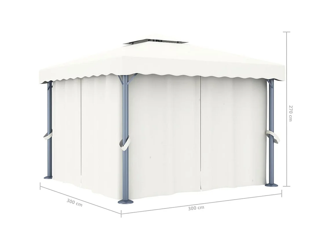 Tonnelle avec rideau 3x3 m Blanc crème Aluminium