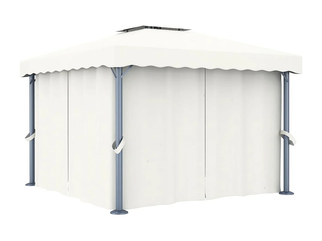 Tonnelle avec rideau 3x3 m Blanc crème Aluminium
