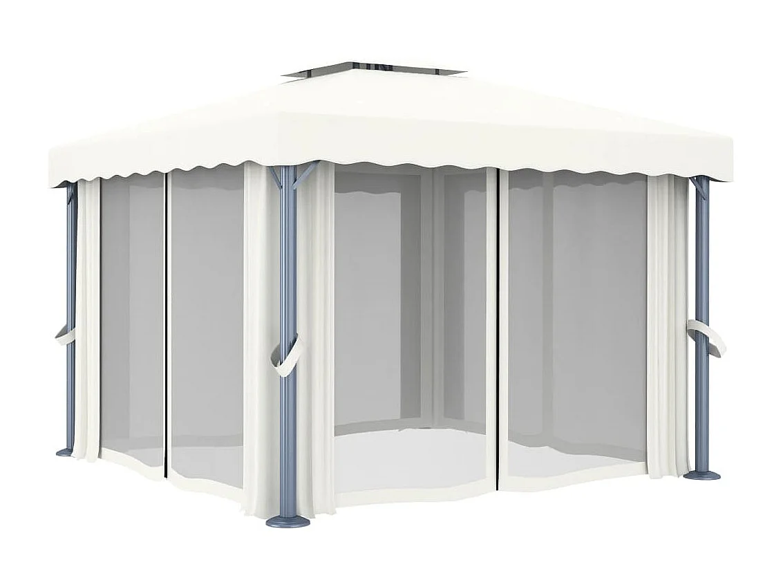 Tonnelle avec rideau 3x3 m Blanc crème Aluminium