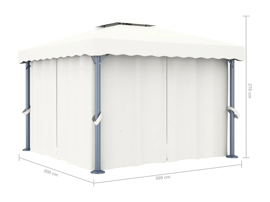 Tonnelle avec rideau 3x3 m Blanc crème Aluminium
