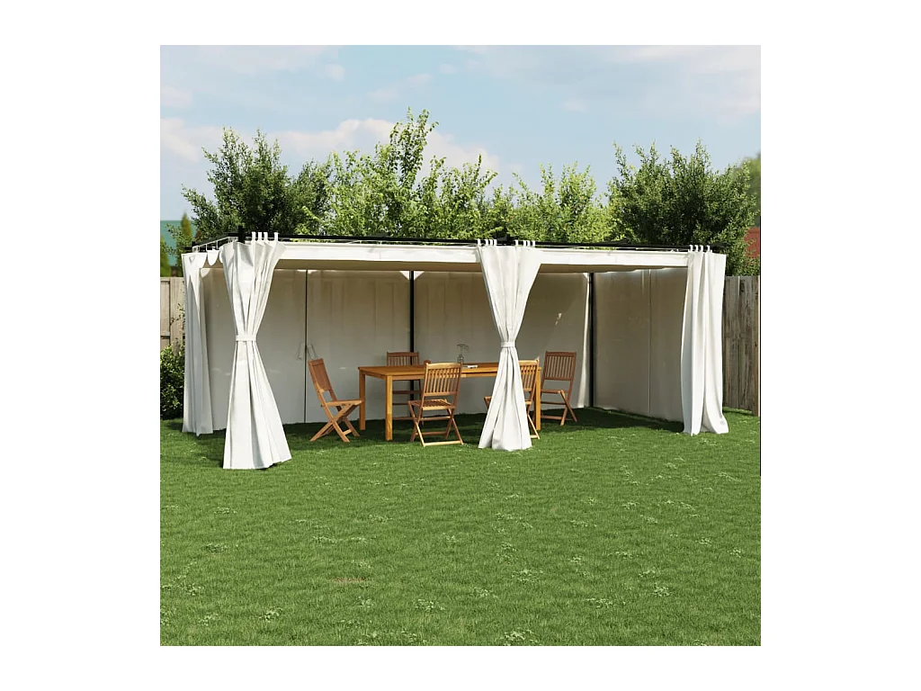 Cenador con cortinas acero color crema 6x3 m