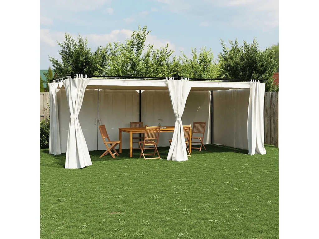 Tonnelle avec rideaux crème 6x3 m acier