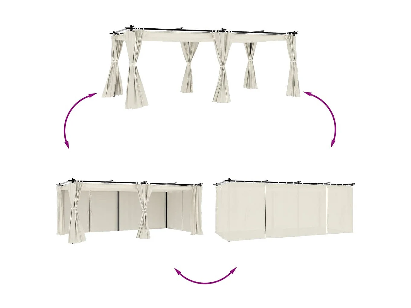 Tonnelle avec rideaux crème 6x3 m acier