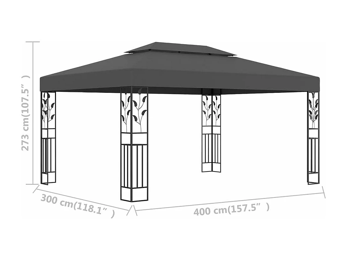 Tonnelle avec double toit 3x4 m Anthracite