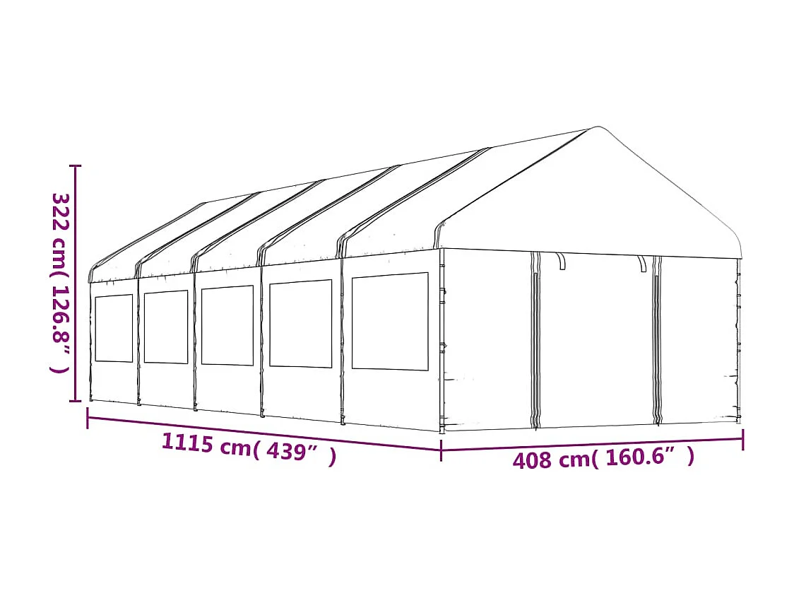 Gazebo con Tetto Bianco 11,15x4,08x3,22 m in Polietilene