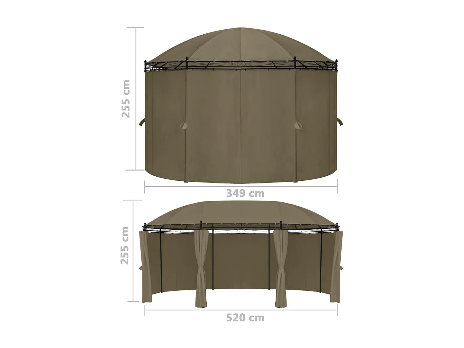 Prieel met gordijnen 180 g/m² 520x349x255 cm taupe