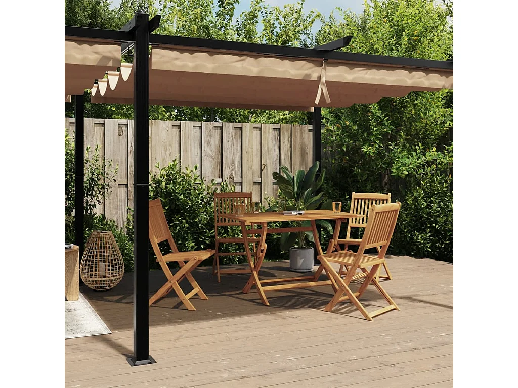 Gazebo da Giardino con Tetto Retrattile Tortora 3x6 m Alluminio