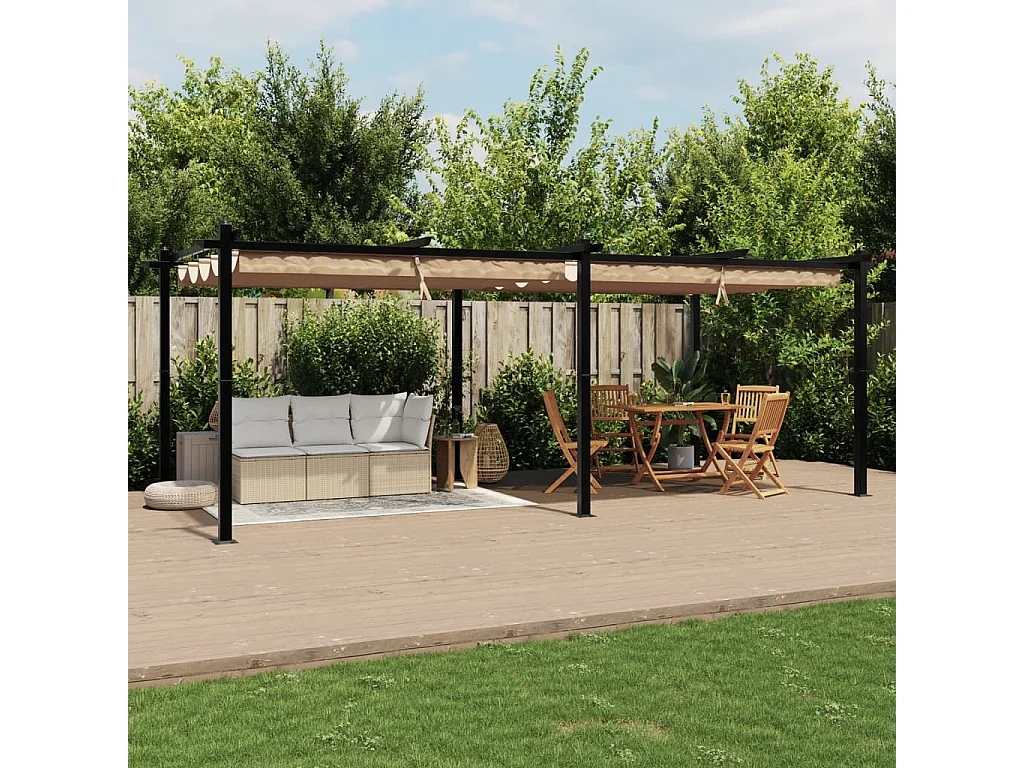 Gazebo da Giardino con Tetto Retrattile Tortora 3x6 m Alluminio