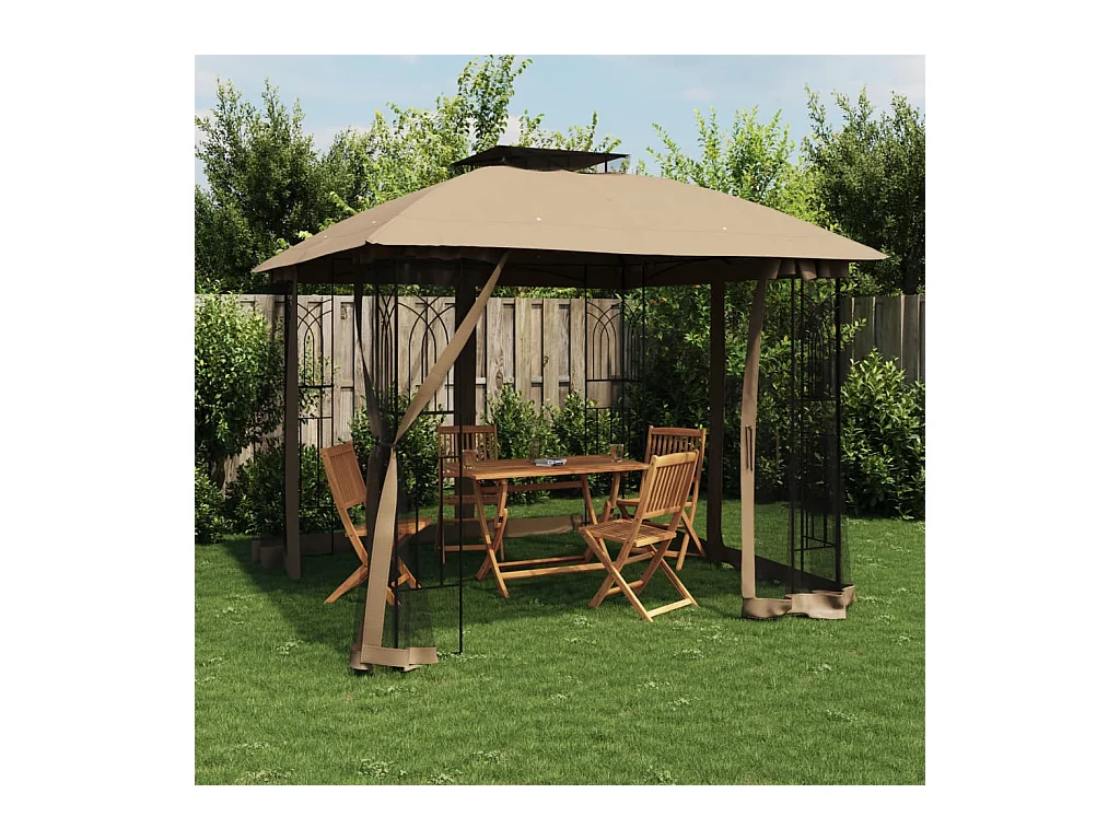 Pavillon mit Doppeldach & Netzwänden Taupe 2,94x2,94 m Stahl