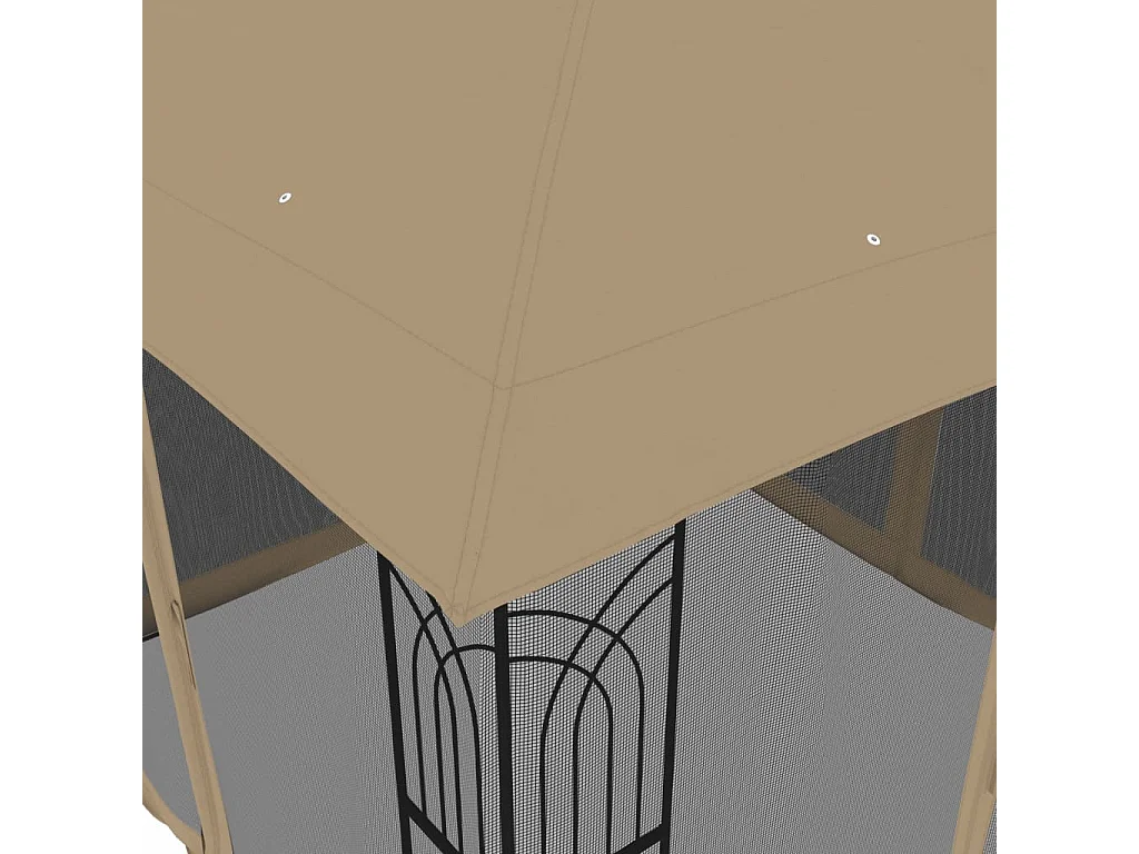 Tonnelle avec double toit et parois en filet taupe acier