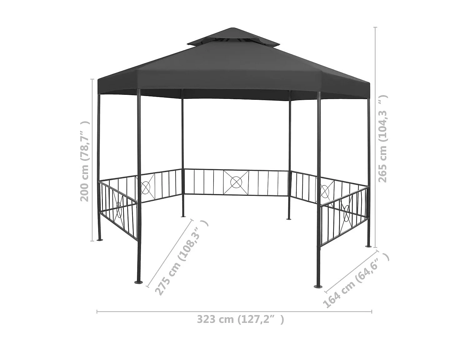 Gazebo da Giardino 323x275x265 cm Antracite