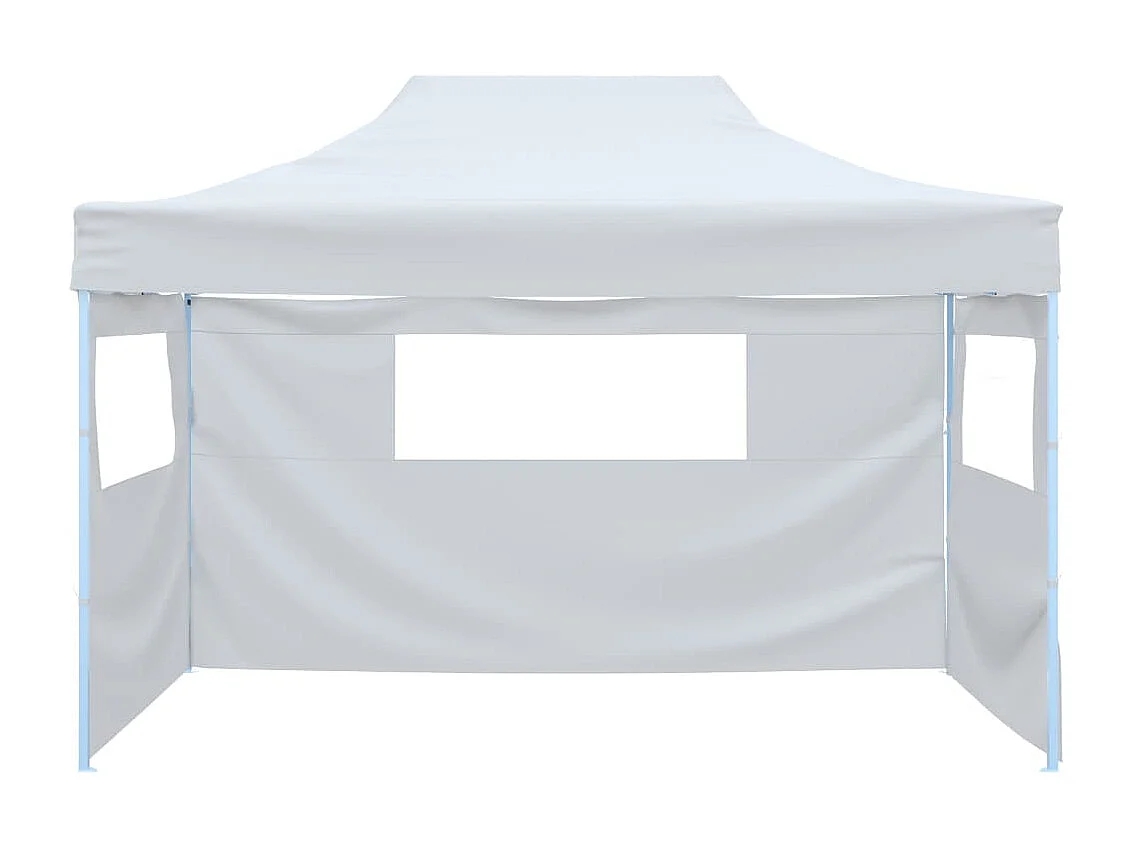 Tente pliable de réception avec 3 parois 3 x 4,5 m Blanc