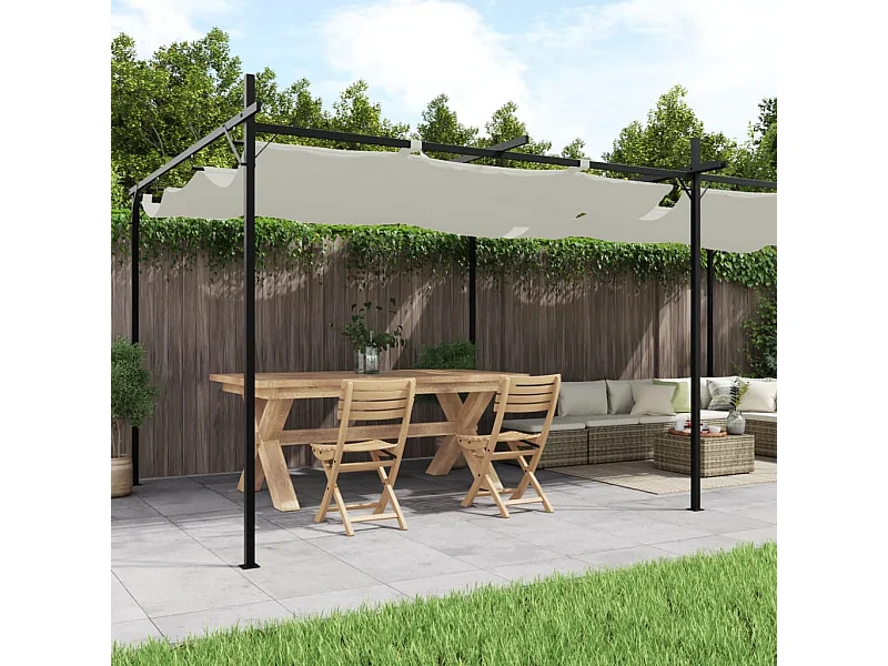 Pergola avec toit rétractable crème 589x292x230 cm