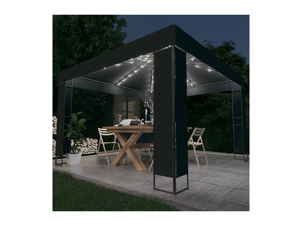 Pavillon mit Doppeldach & LED-Lichterkette 3x3 m Anthrazit