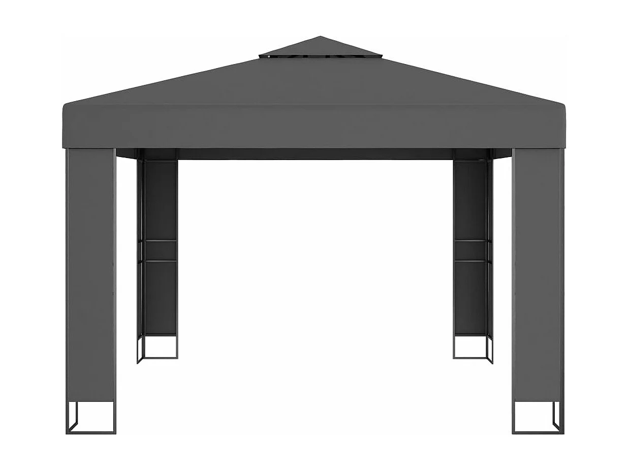 Cenador con doble techo y tira de luces LED antracita 3x3 m