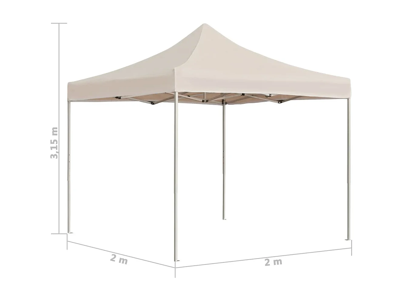 Partytent professioneel inklapbaar 2x2 m aluminium crème