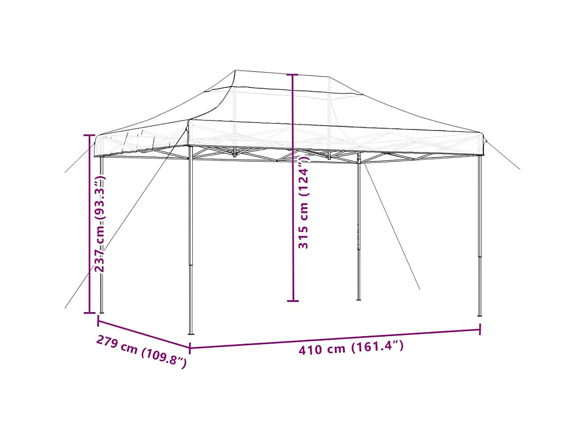Tente de réception pliable escamotable marron 410x279x315 cm