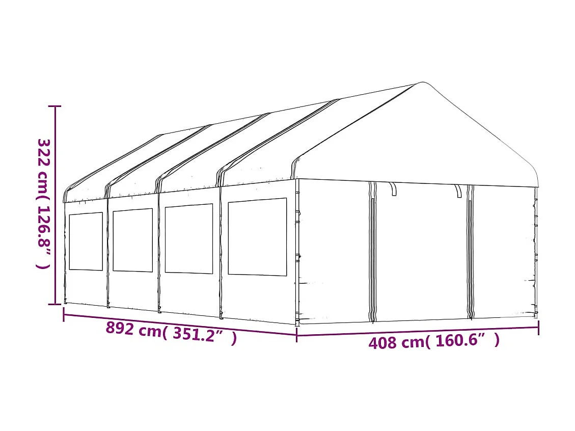 Cenador con techo polietileno blanco 8,92x4,08x3,22 m