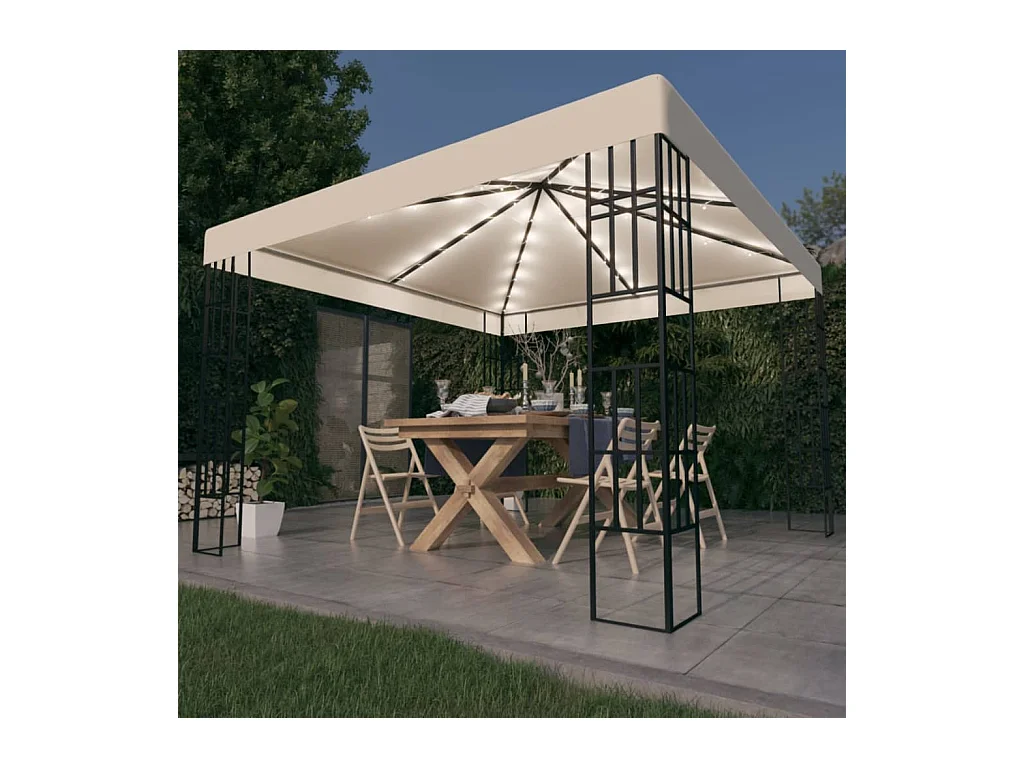 Pavillon mit LED-Lichterkette 3x3 m Cremeweiß