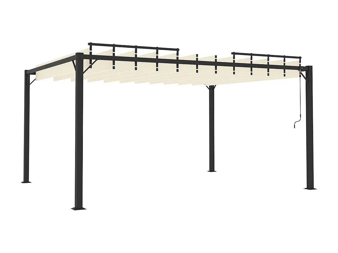Cenador con techo de lamas tela crema y aluminio 3x4 m