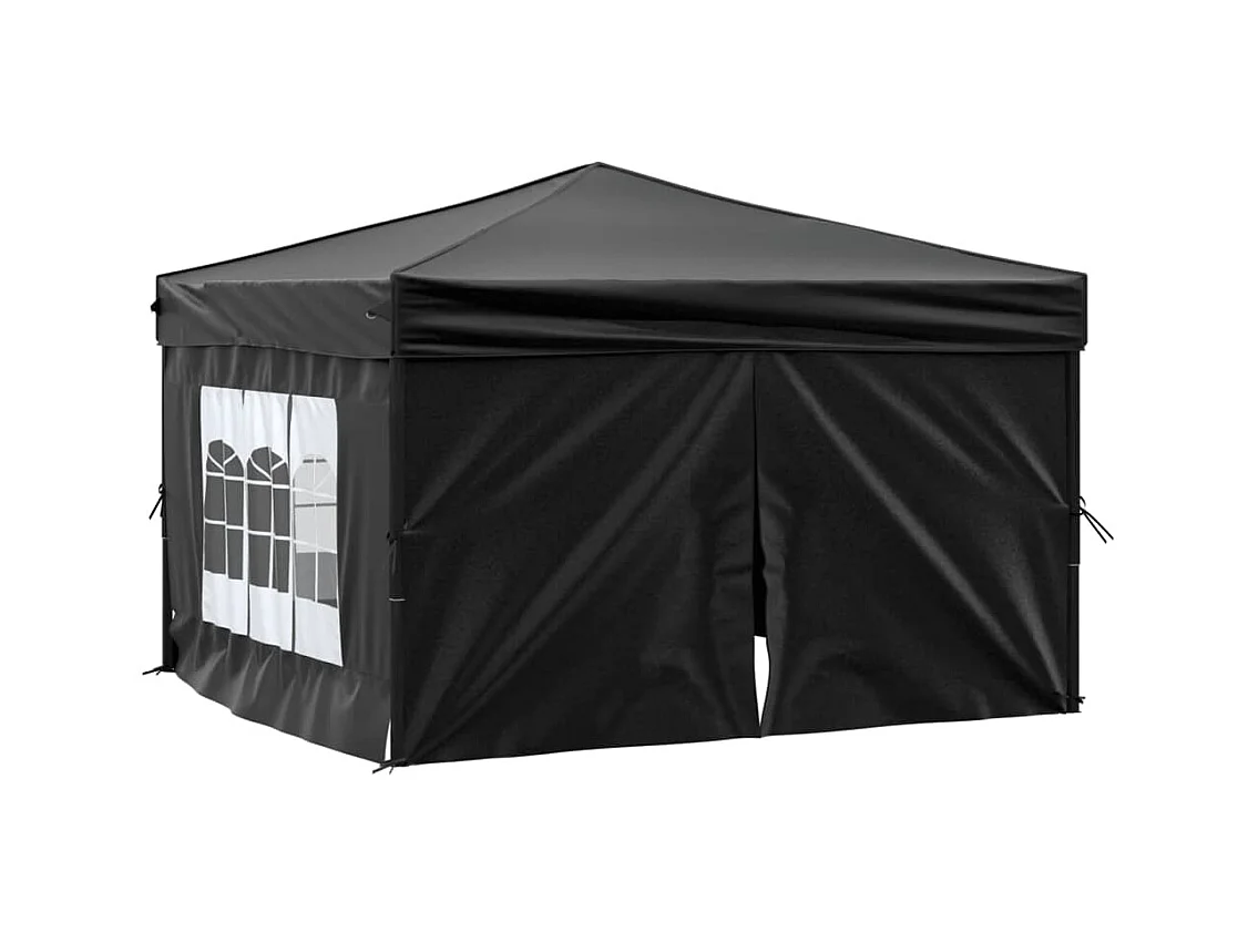 Tente de réception pliable avec parois Noir 3x3 m