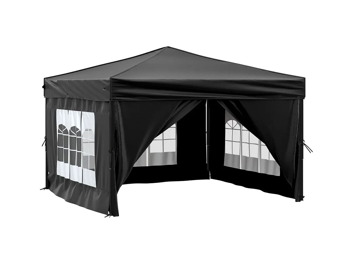 Tente de réception pliable avec parois Noir 3x3 m