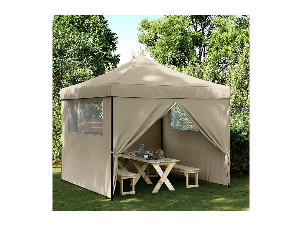 Partytent inklapbaar pop-up met 4 zijwanden taupe
