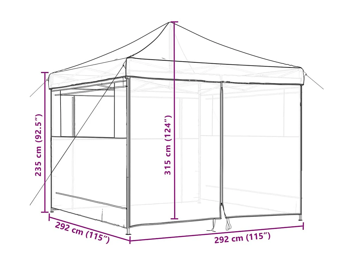 Partytent inklapbaar pop-up met 4 zijwanden taupe