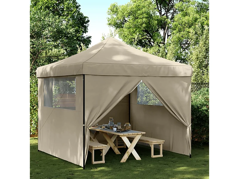 Partytent inklapbaar pop-up met 4 zijwanden taupe