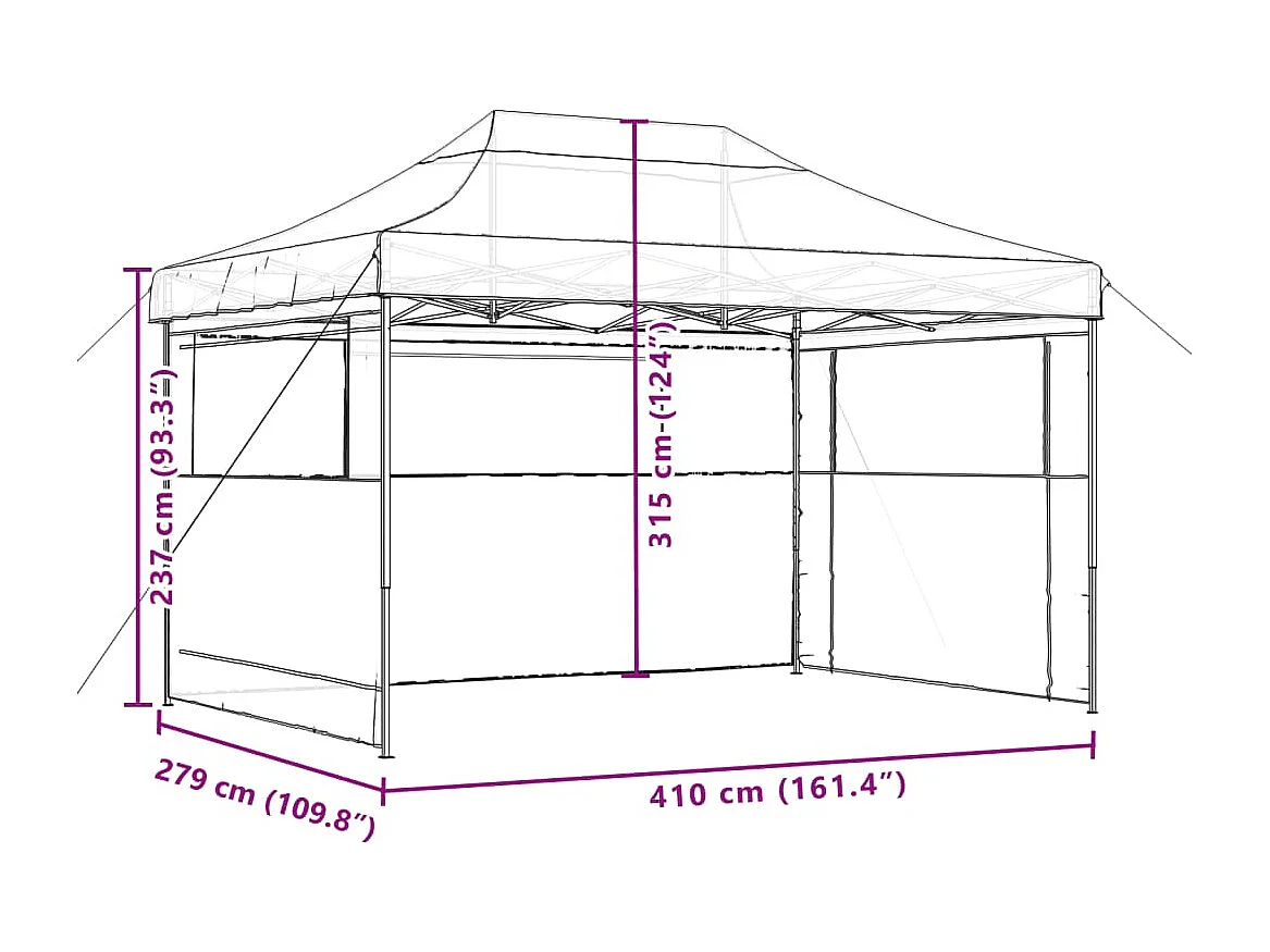 Tienda de fiesta plegable Pop-Up 3 paredes laterales naranja