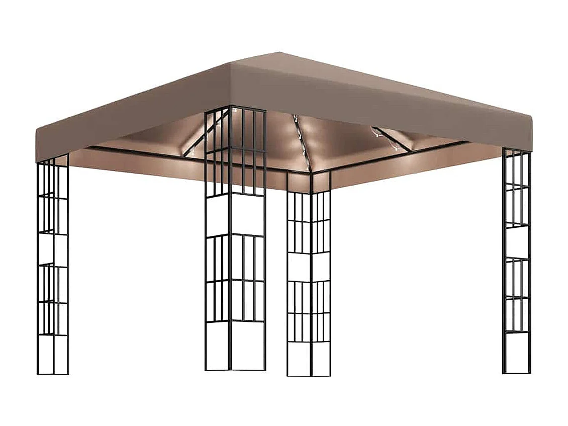 Carpa cenador de jardín con tira de luces LED 3x3 m taupé