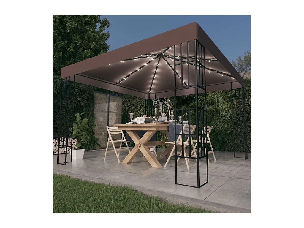 Pavillon mit LED-Lichterkette 3x3 m Taupe